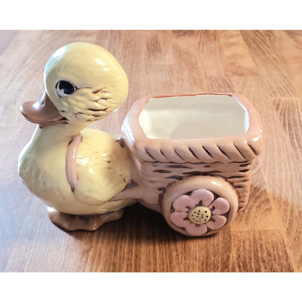 Baby Nursery Decor Spring Duckling Planter w/ Wagon Rare Vintage MCM Signed 1967